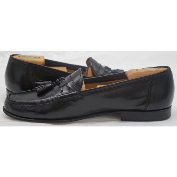 Santoni Black Calf Leather Tassel Loafer Dress Shoes Moc Toe Italy Men\'s 10.5 D main image 5